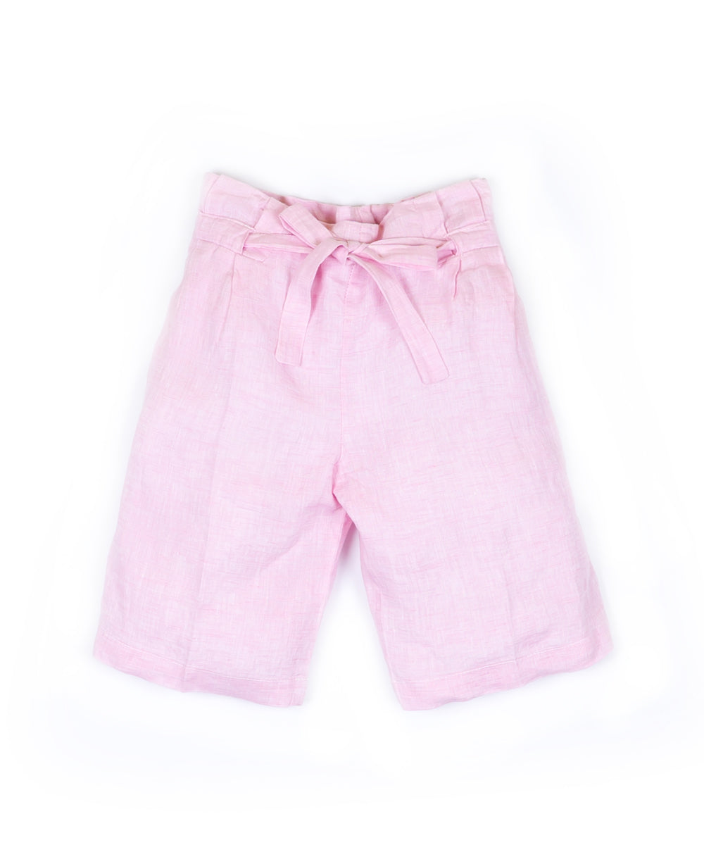 Pantaloni con cintura fiocco lino rosa