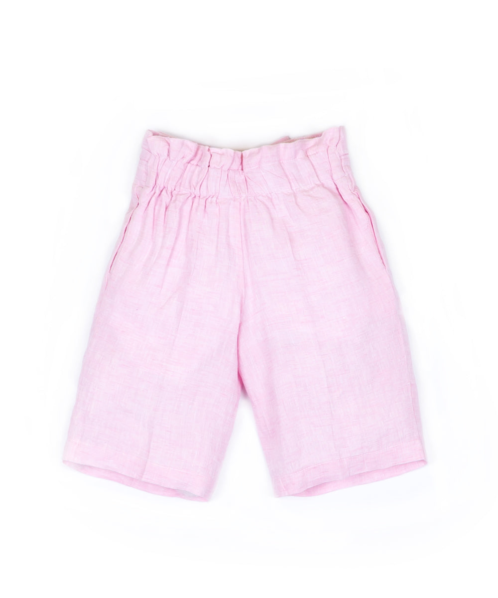 Pantaloni con cintura fiocco lino rosa