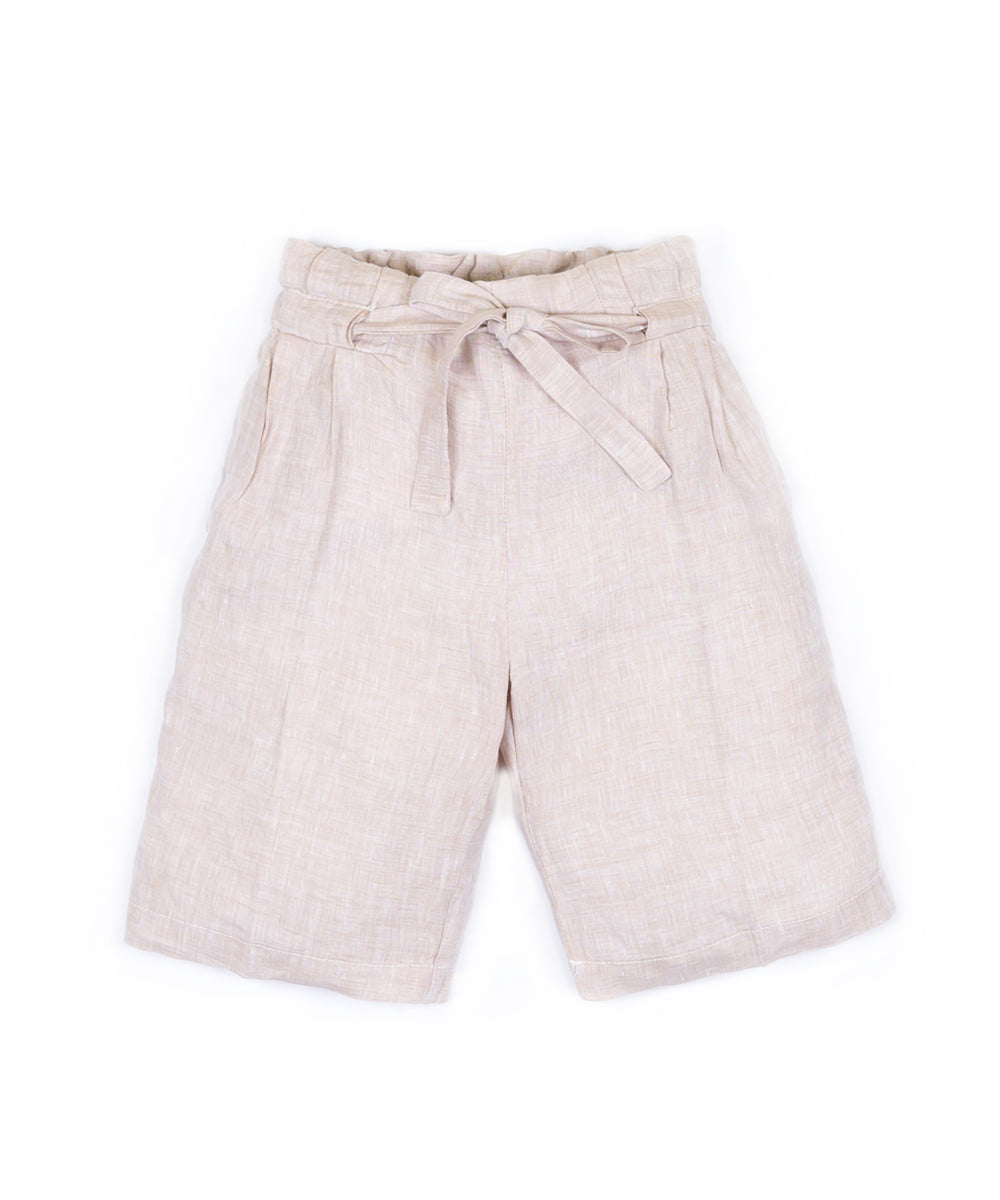 Pantaloni con cintura fiocco lino sabbia