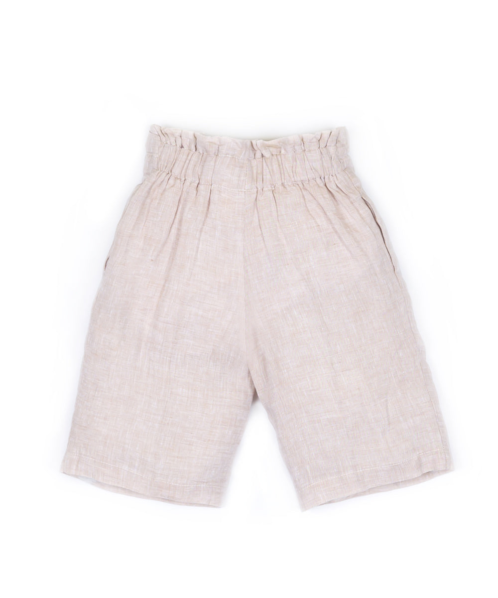 Pantaloni con cintura fiocco lino sabbia
