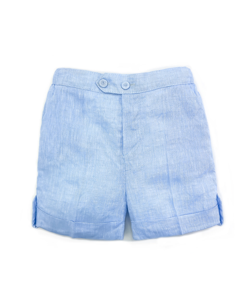 Pantaloni corti lino celeste