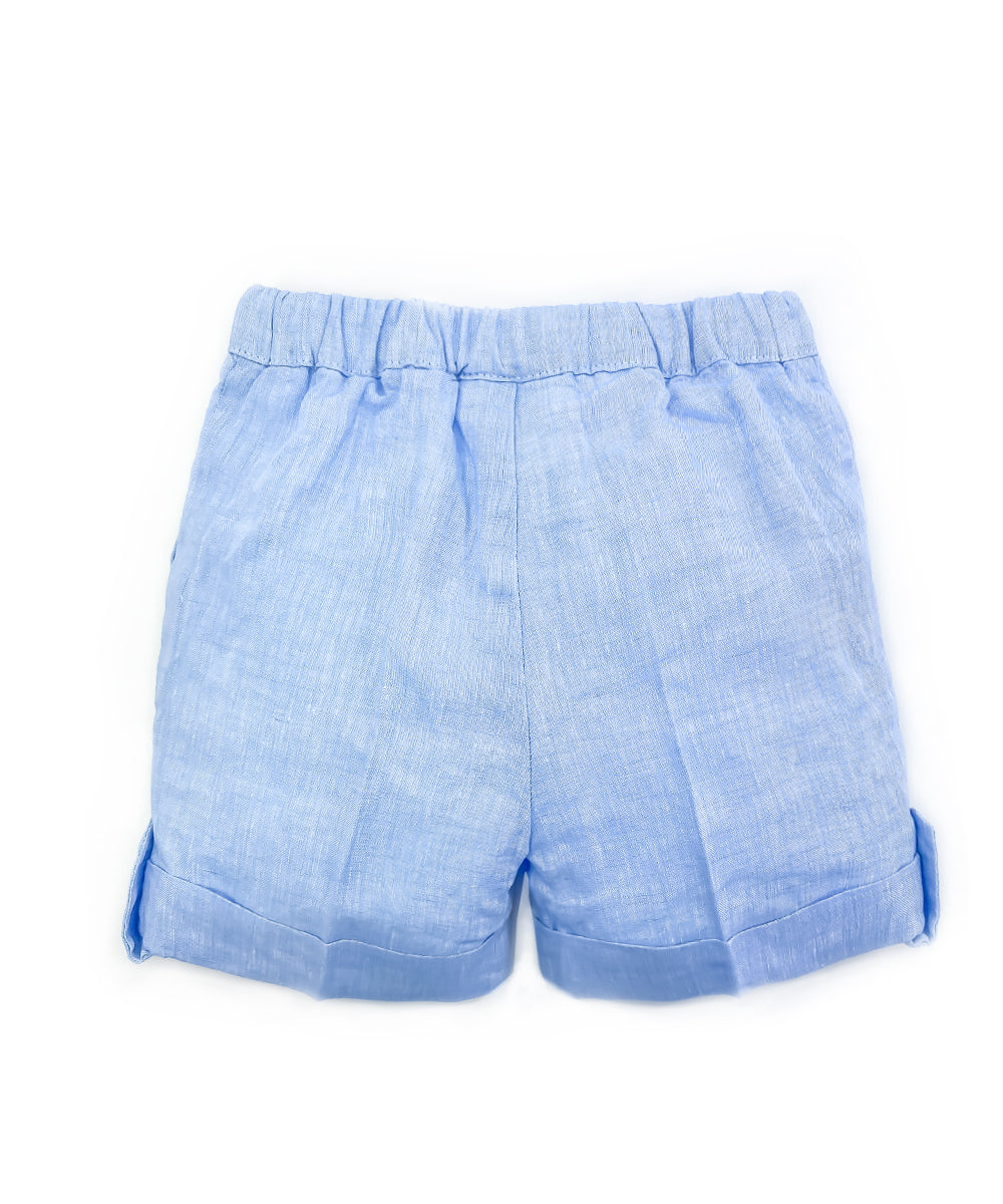 Pantaloni corti lino celeste