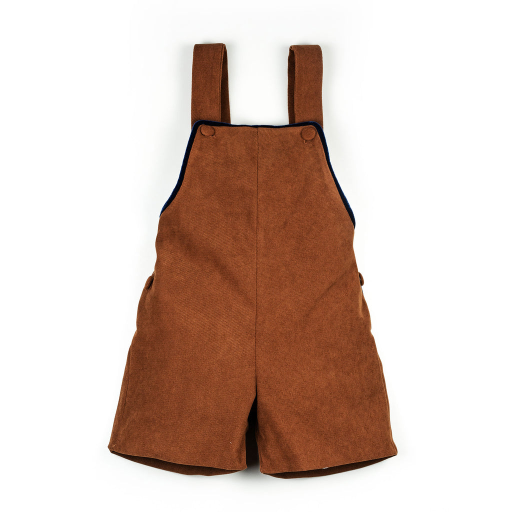 Salopette in velluto marrone con profilo blu