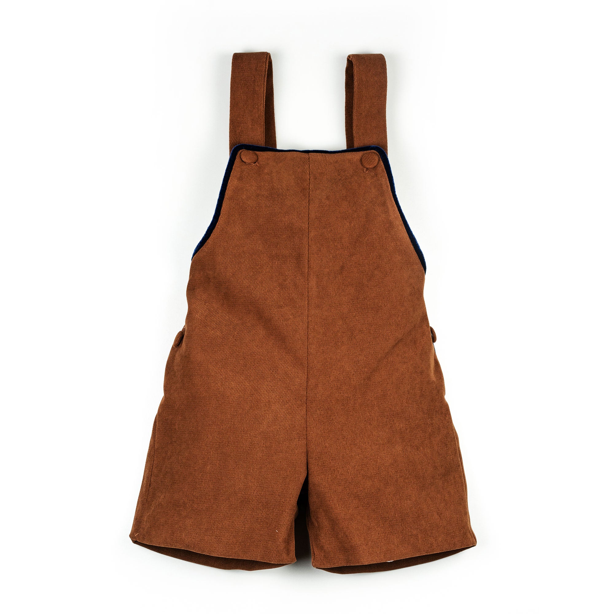 Salopette in velluto marrone con profilo blu