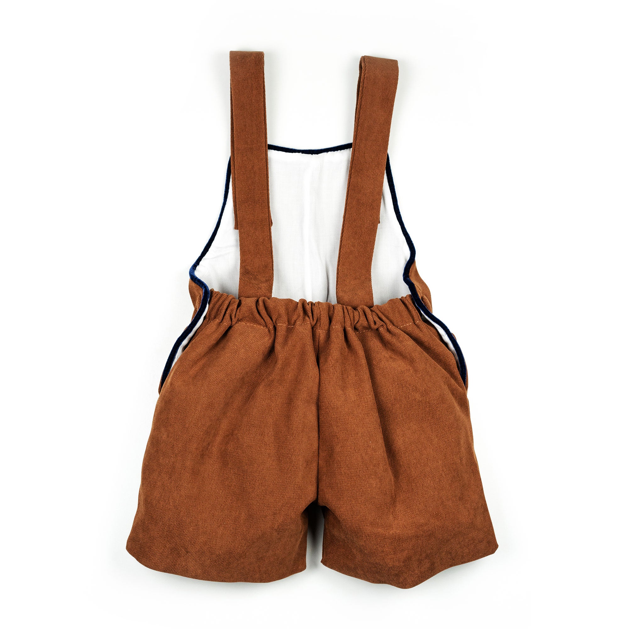 Salopette in velluto marrone con profilo blu