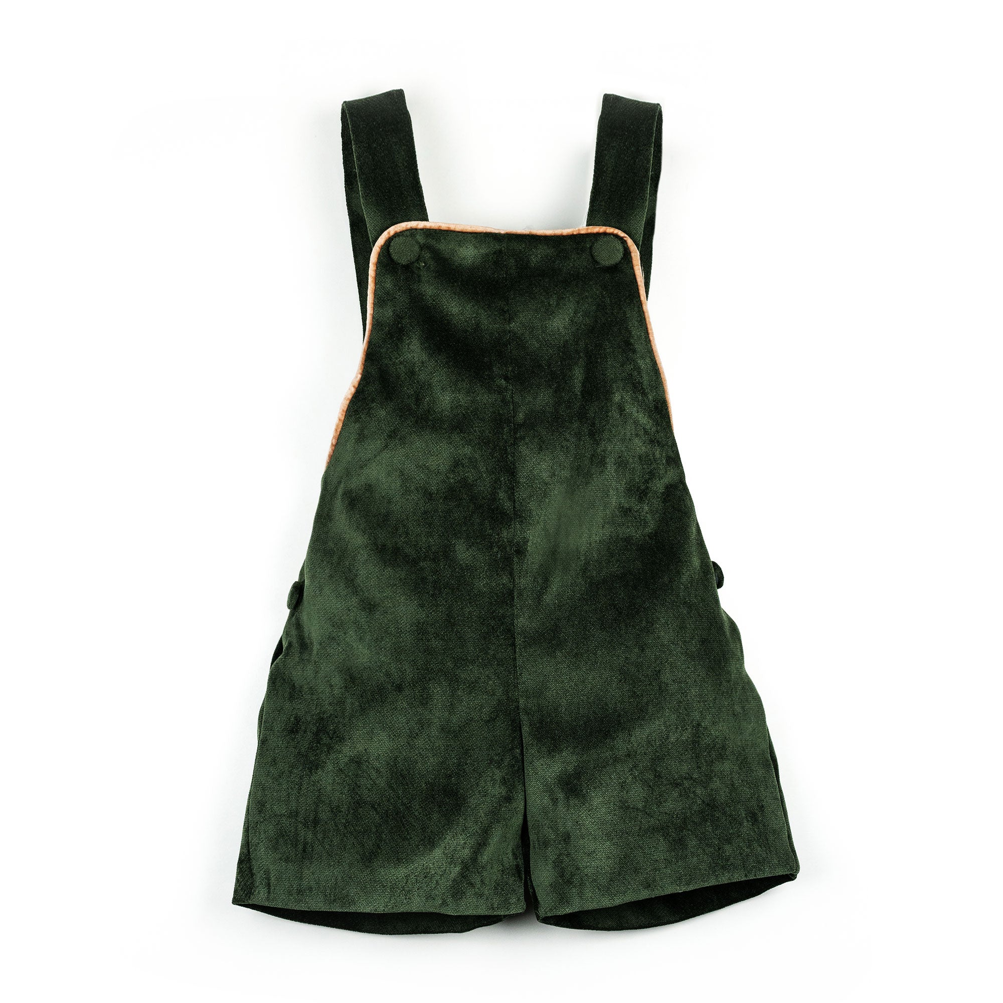 Salopette in velluto verde con profilo beige