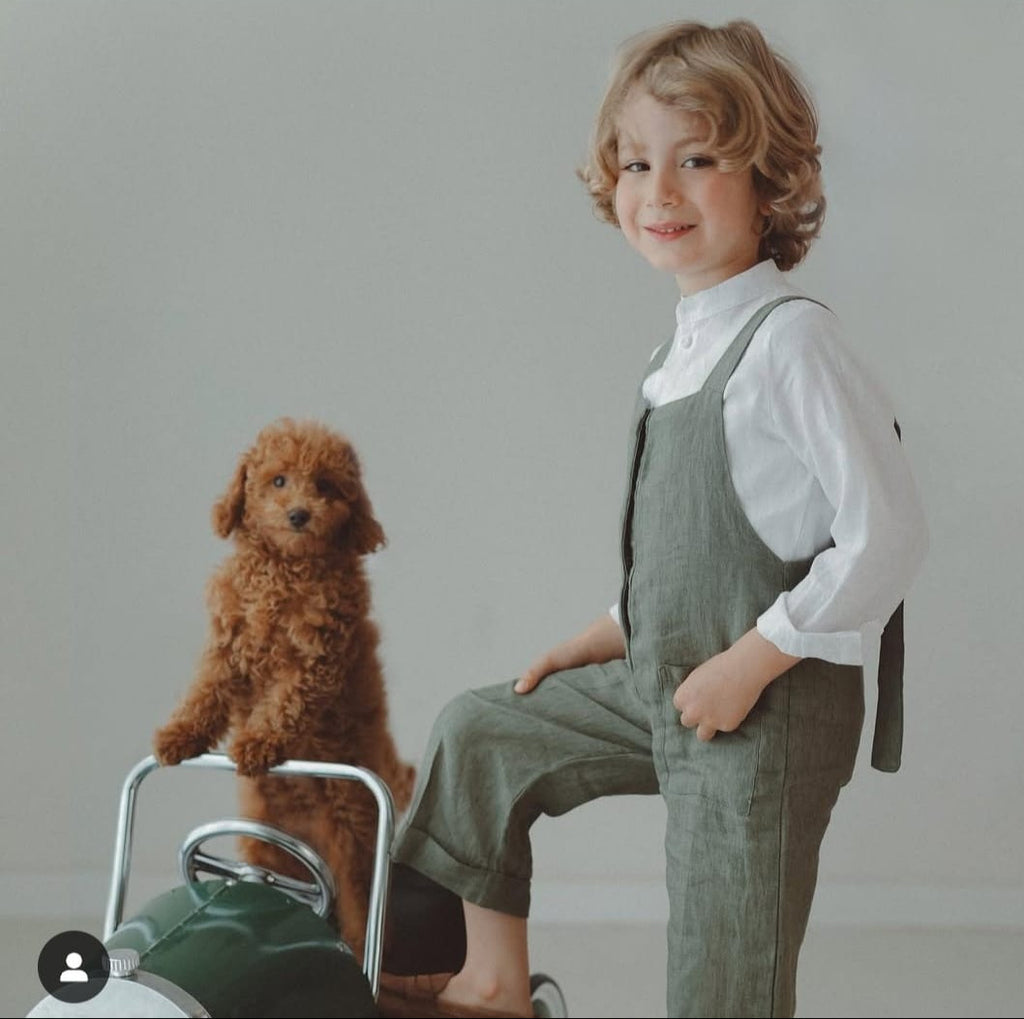 Salopette bambino lino verde militare