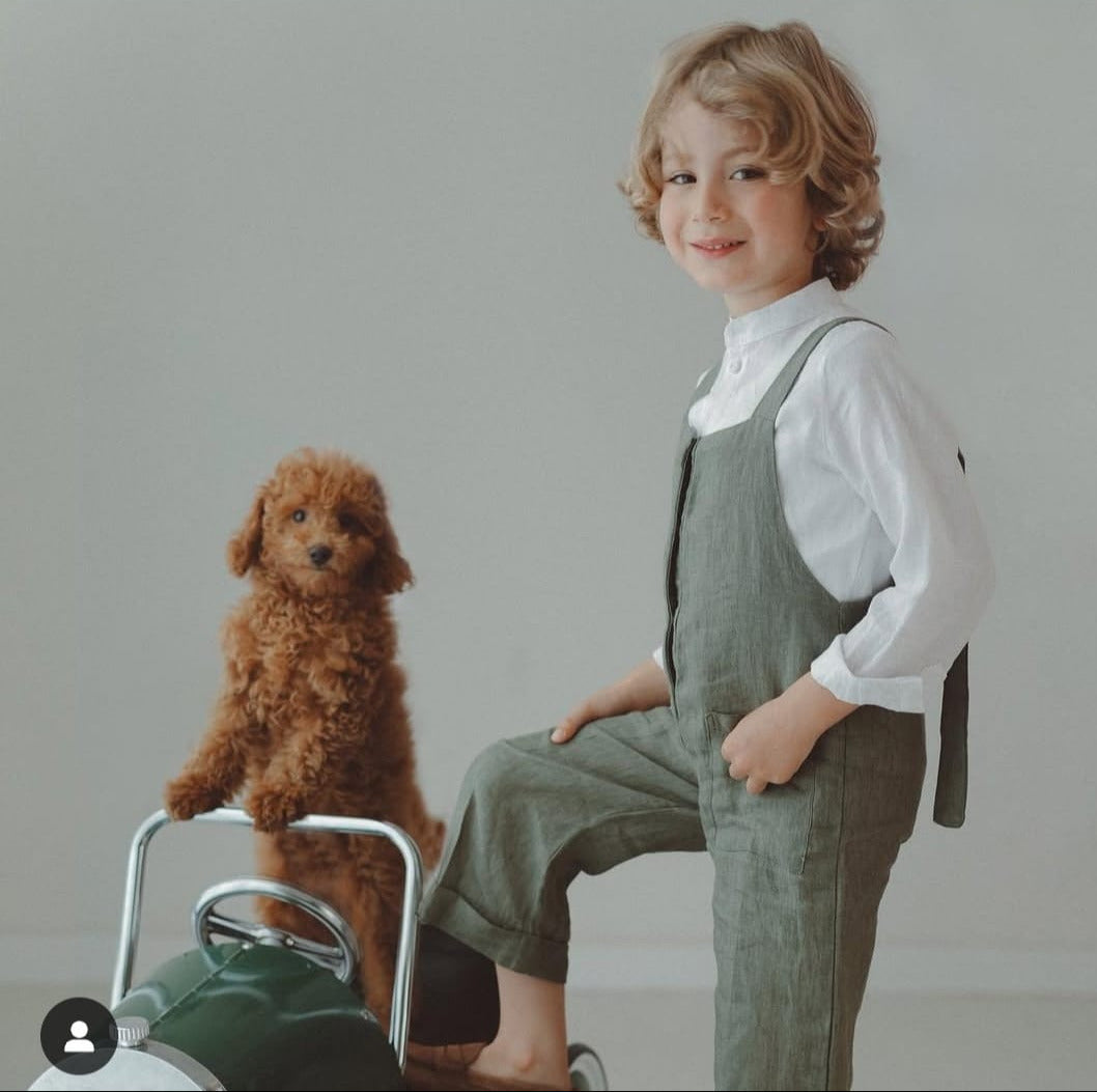 Salopette bambino lino verde militare