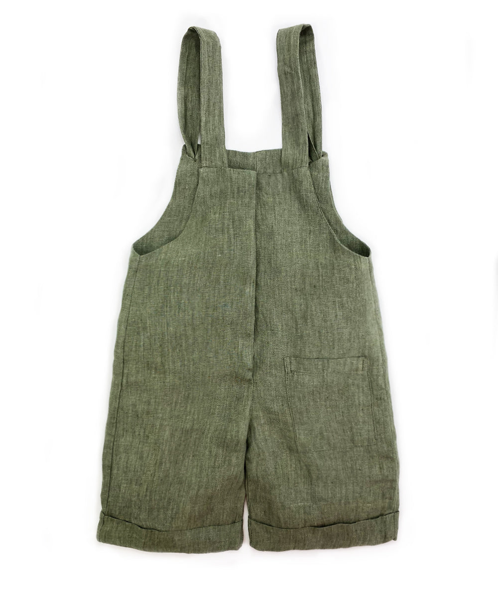 Salopette bambino lino verde militare