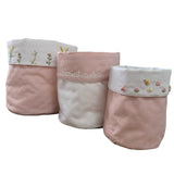 Set cestini reversibili con ricamo campo fiorito