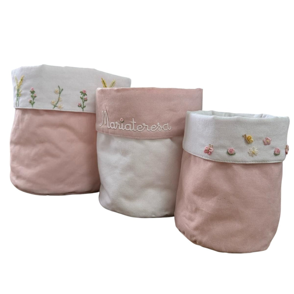 Set cestini reversibili con ricamo campo fiorito