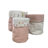 Set cestini reversibili con ricamo campo fiorito