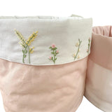 Set cestini reversibili con ricamo campo fiorito
