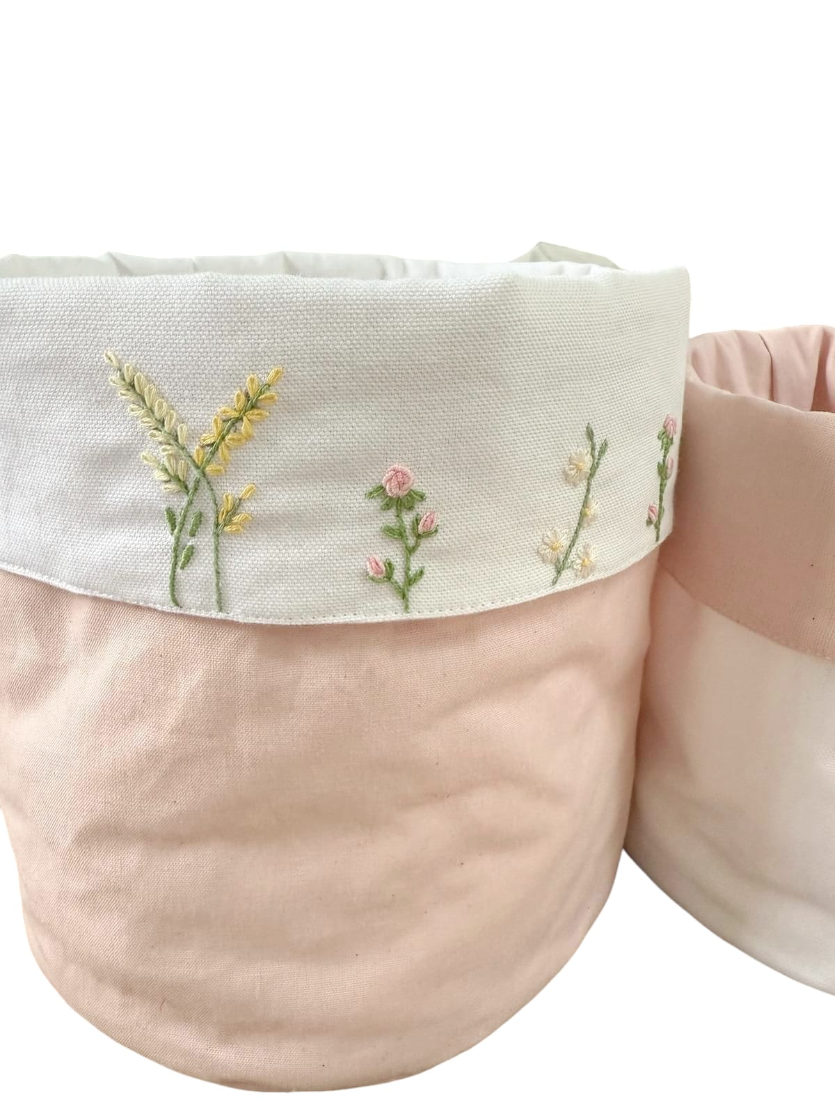 Set cestini reversibili con ricamo campo fiorito