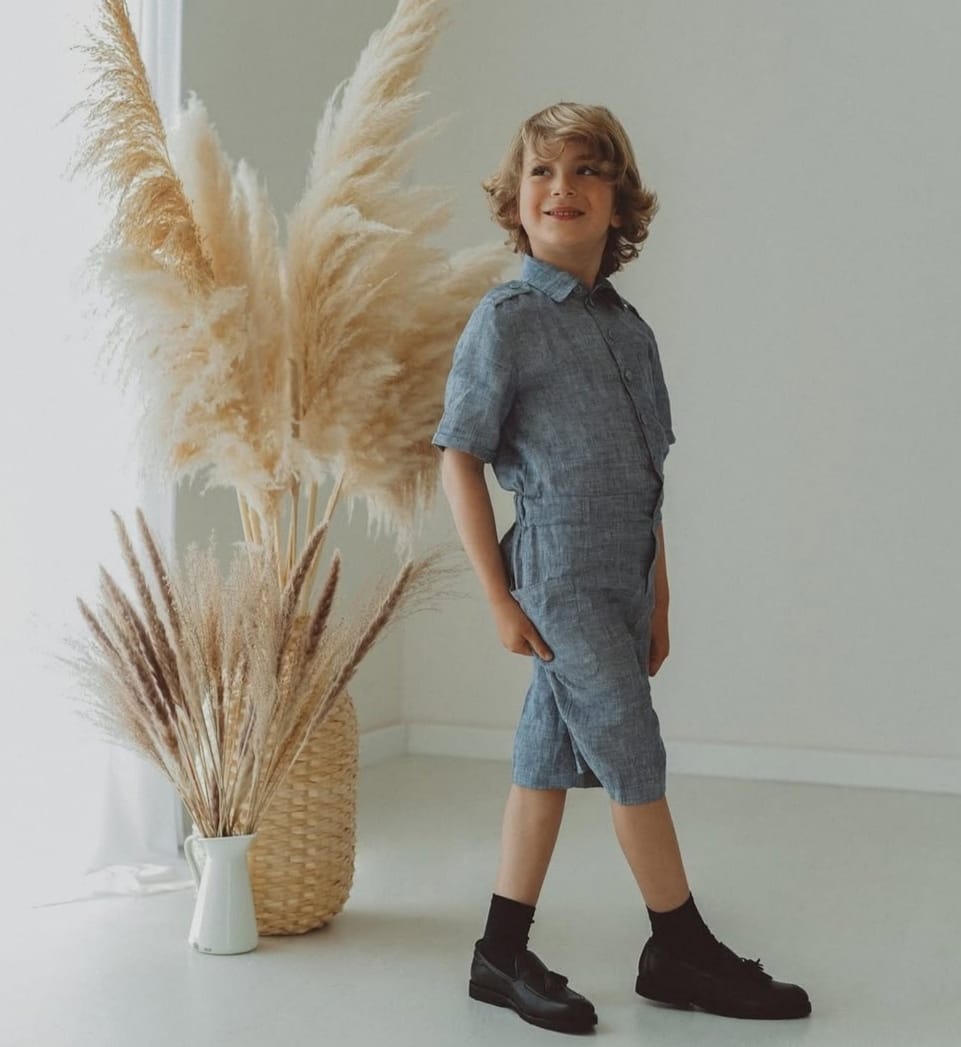Tuta bambino lino blu jeans