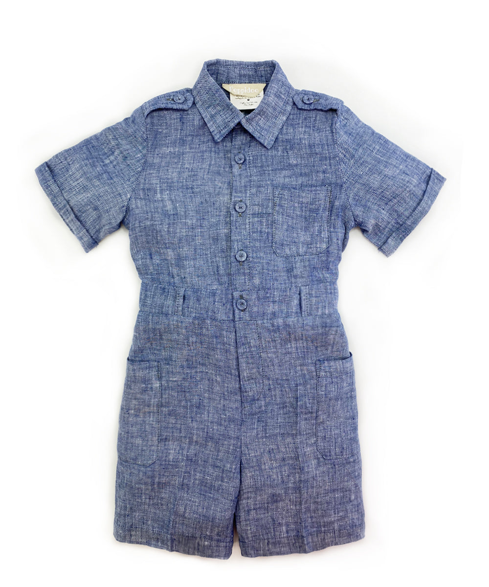 Tuta bambino lino blu jeans