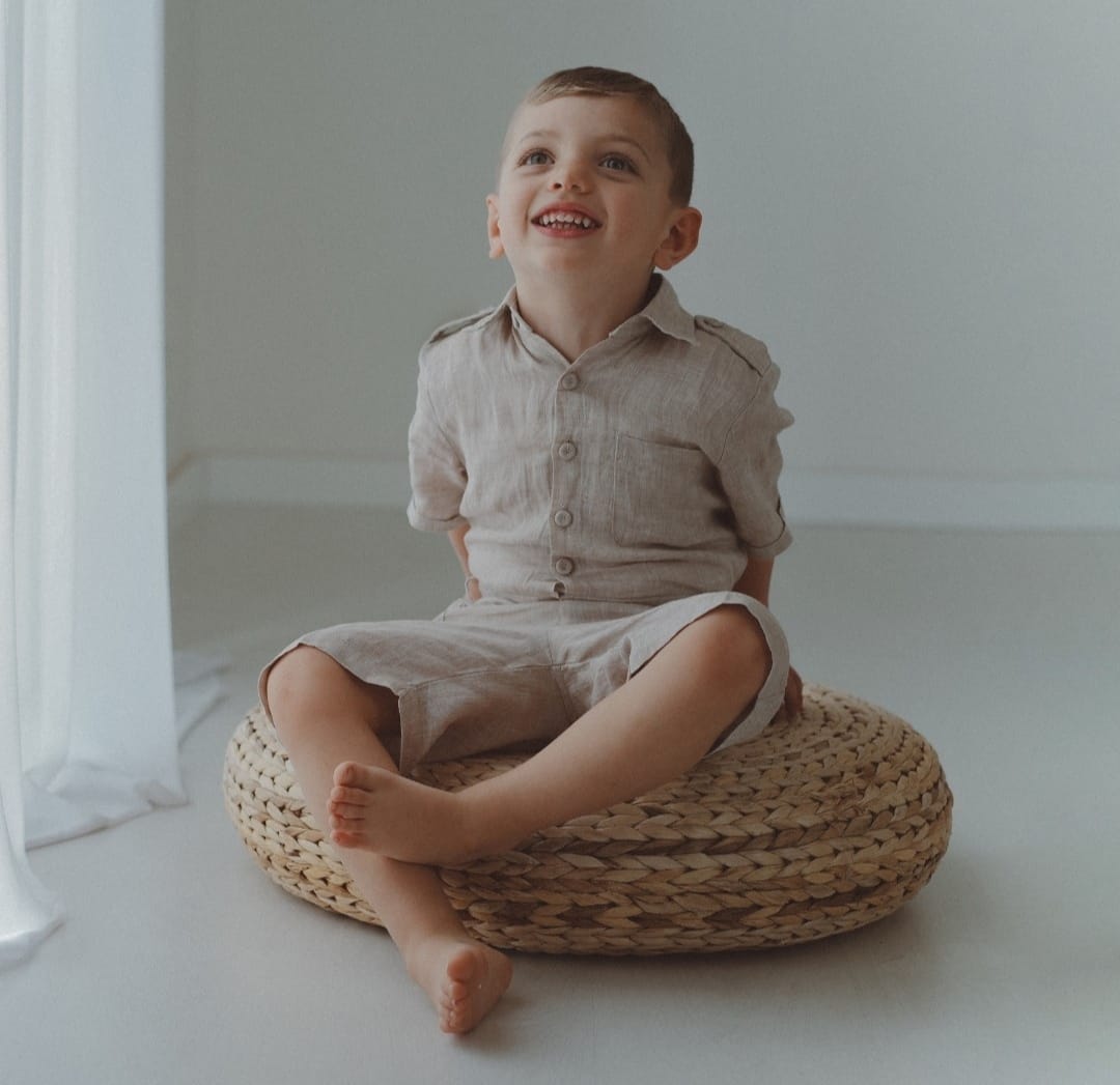 Tuta bambino lino sabbia
