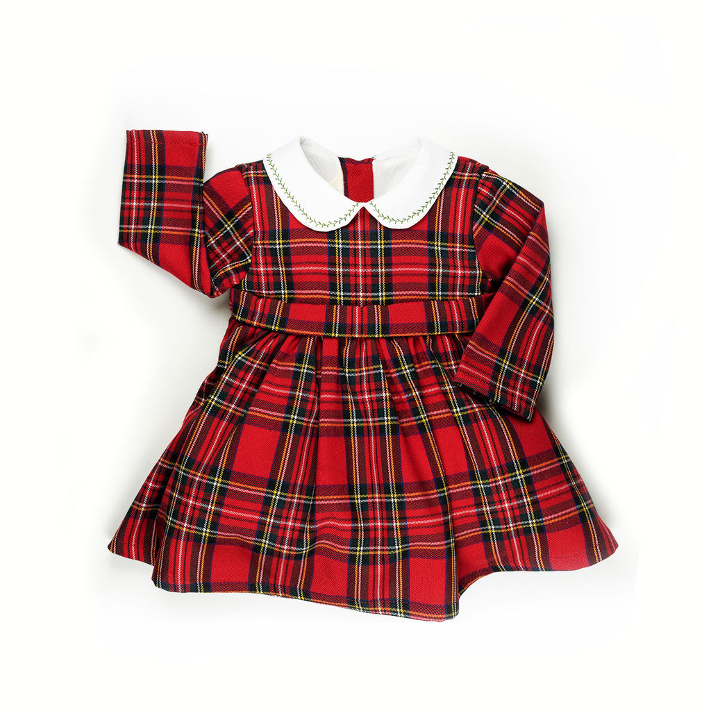 Vestito con colletto e manica lunga in  tartan rosso