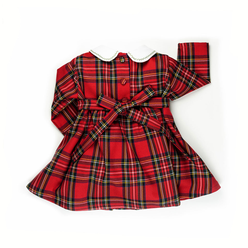 Vestito con colletto e manica lunga in  tartan rosso