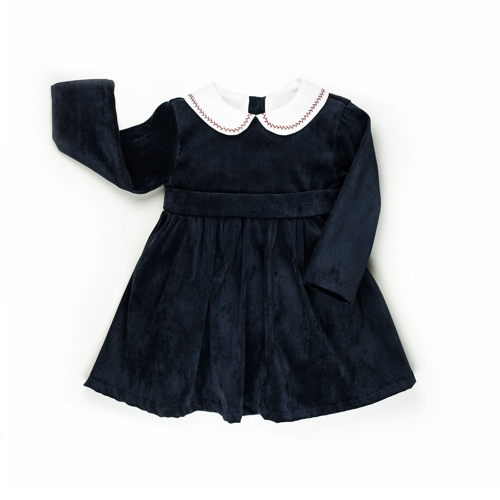 Vestito con colletto e manica lunga in  velluto blu