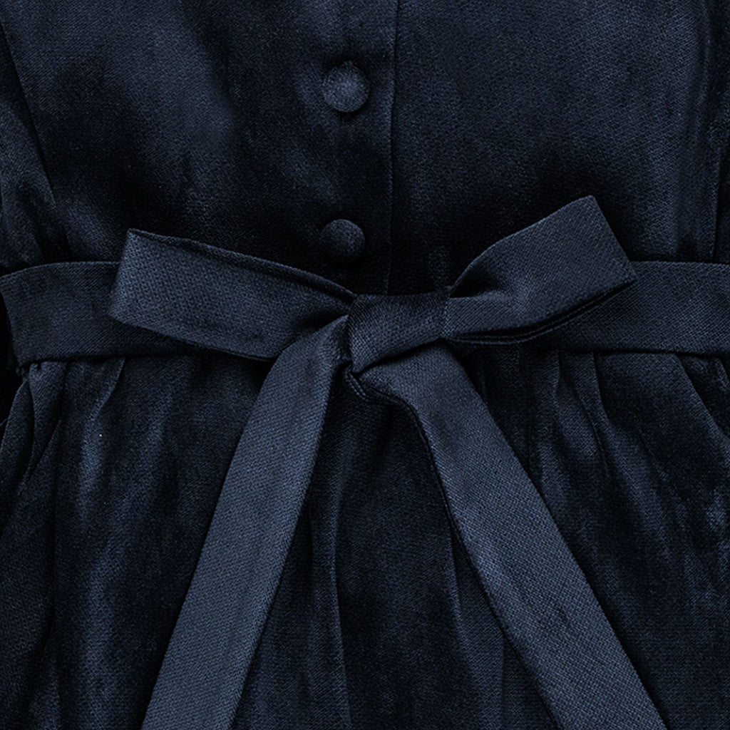 Vestito con colletto e manica lunga in  velluto blu