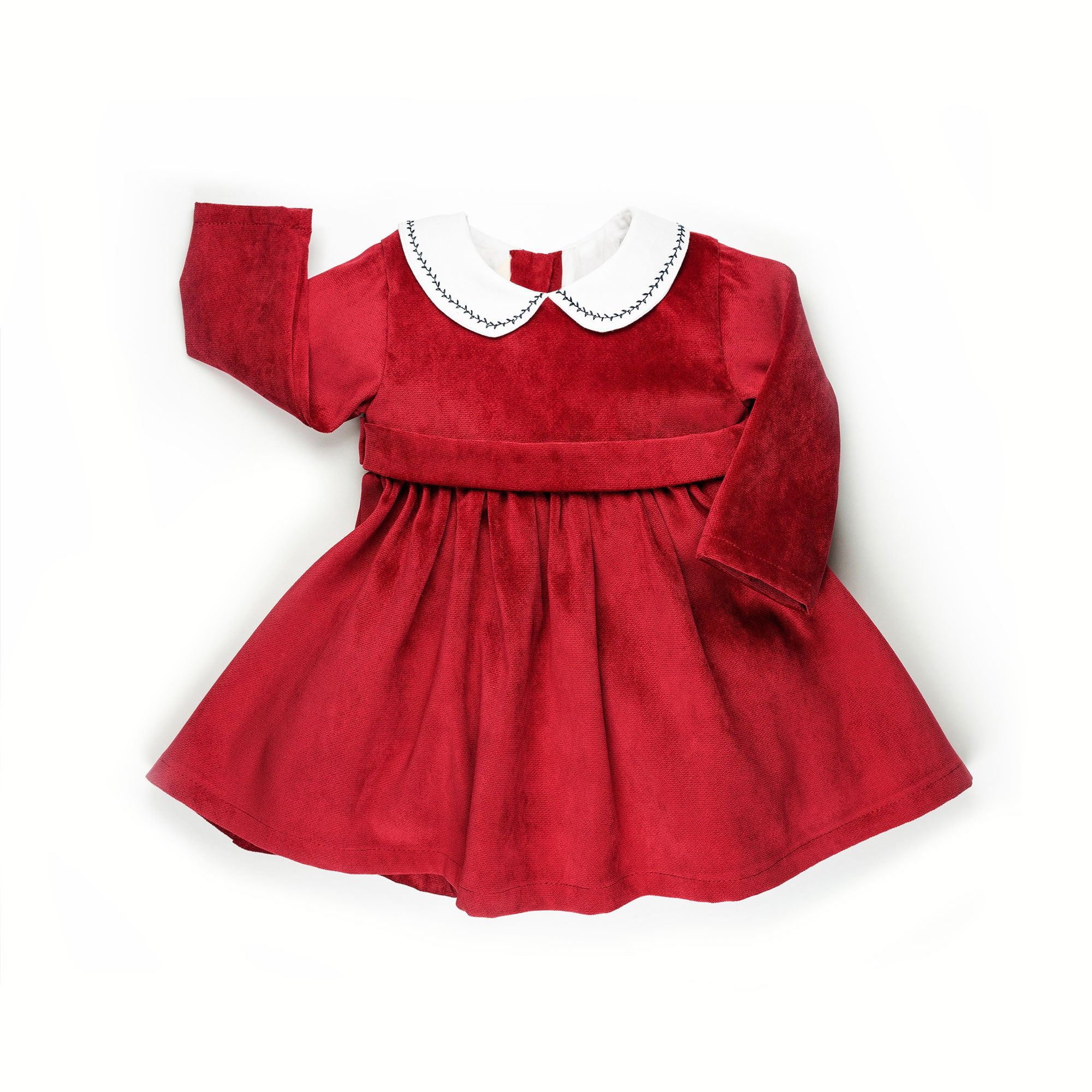 Vestito con colletto e manica lunga in  velluto rosso