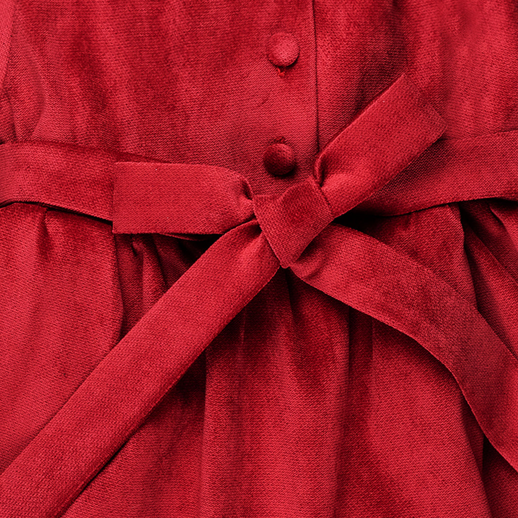 Vestito con colletto e manica lunga in  velluto rosso