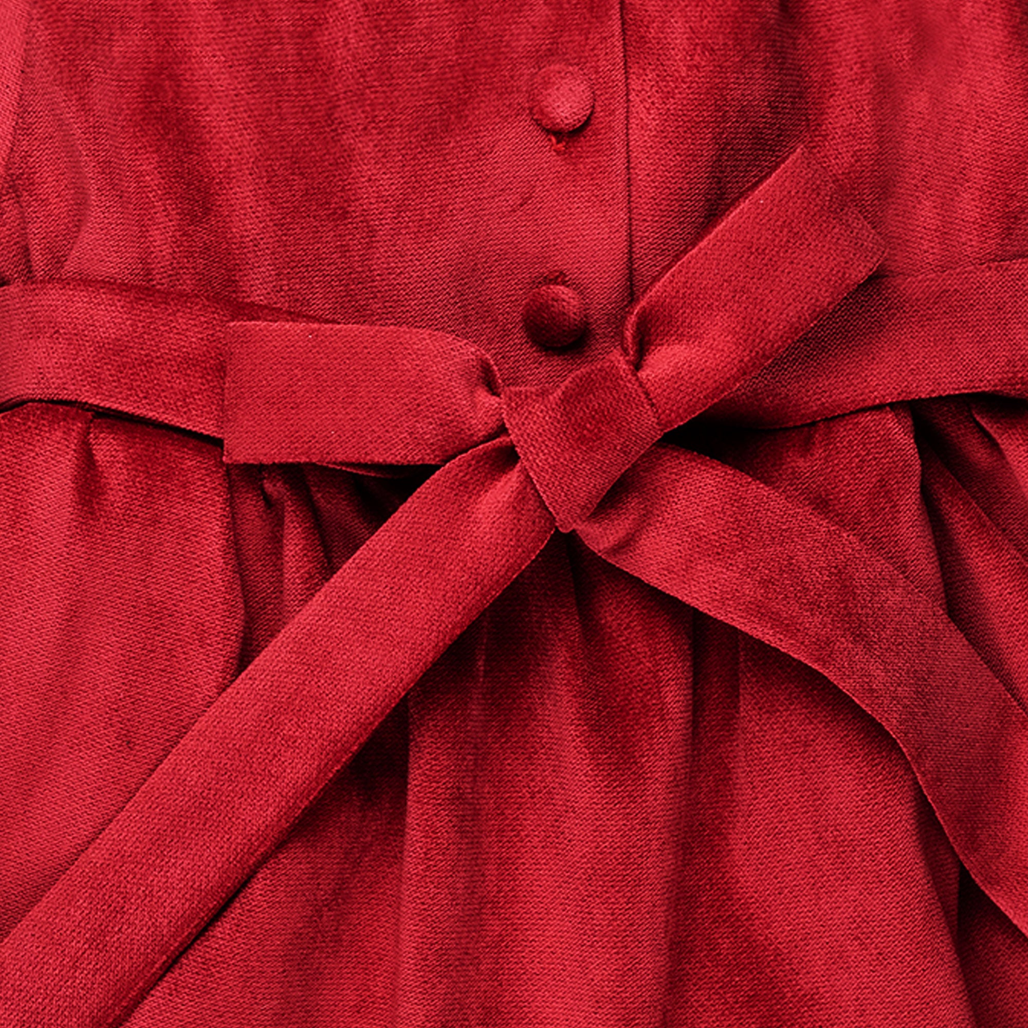 Vestito con colletto e manica lunga in  velluto rosso