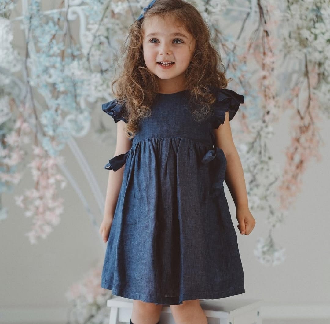 Vestito con manichetta volant blu