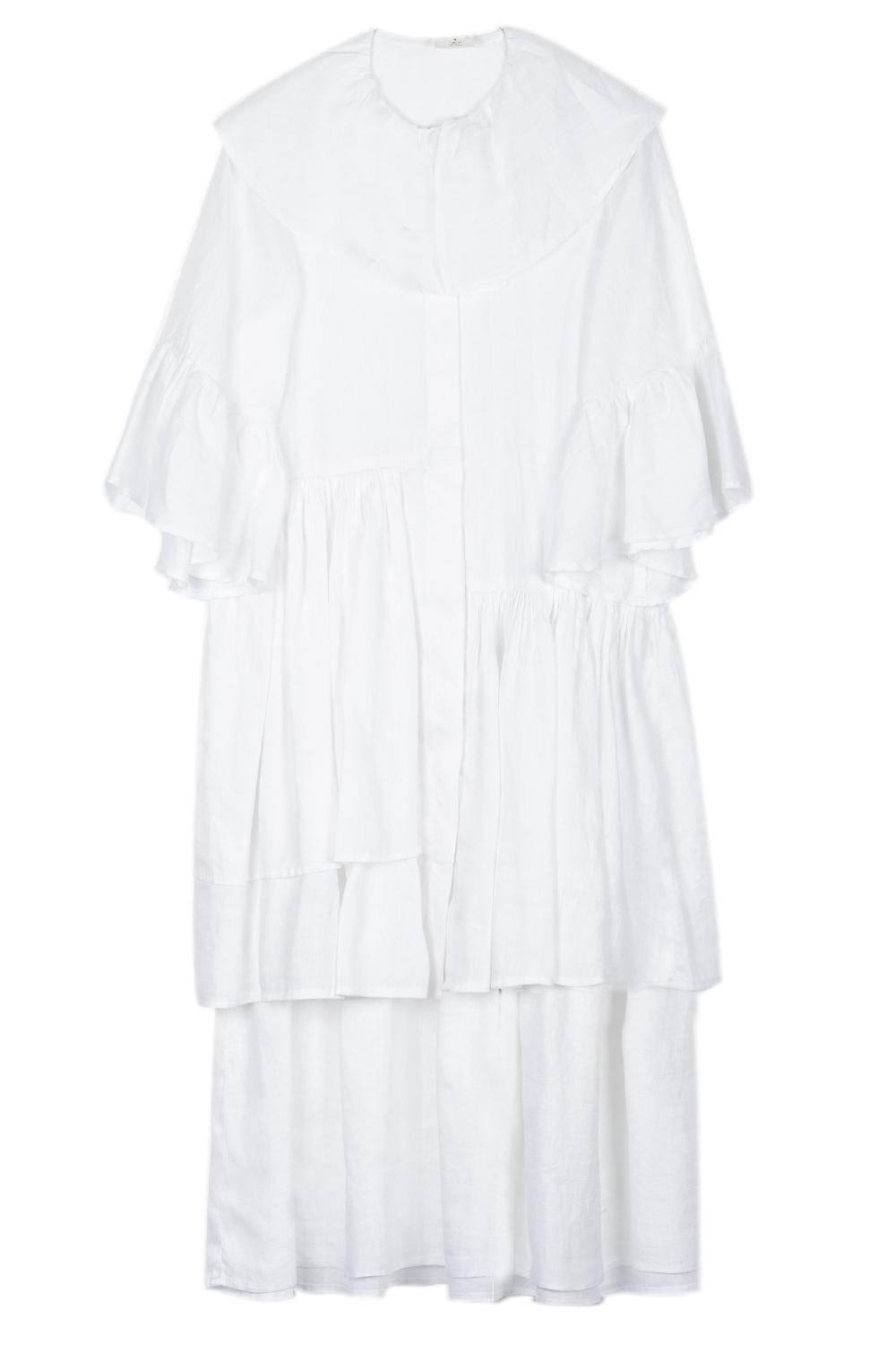 Vestito donna con volant in lino bianco