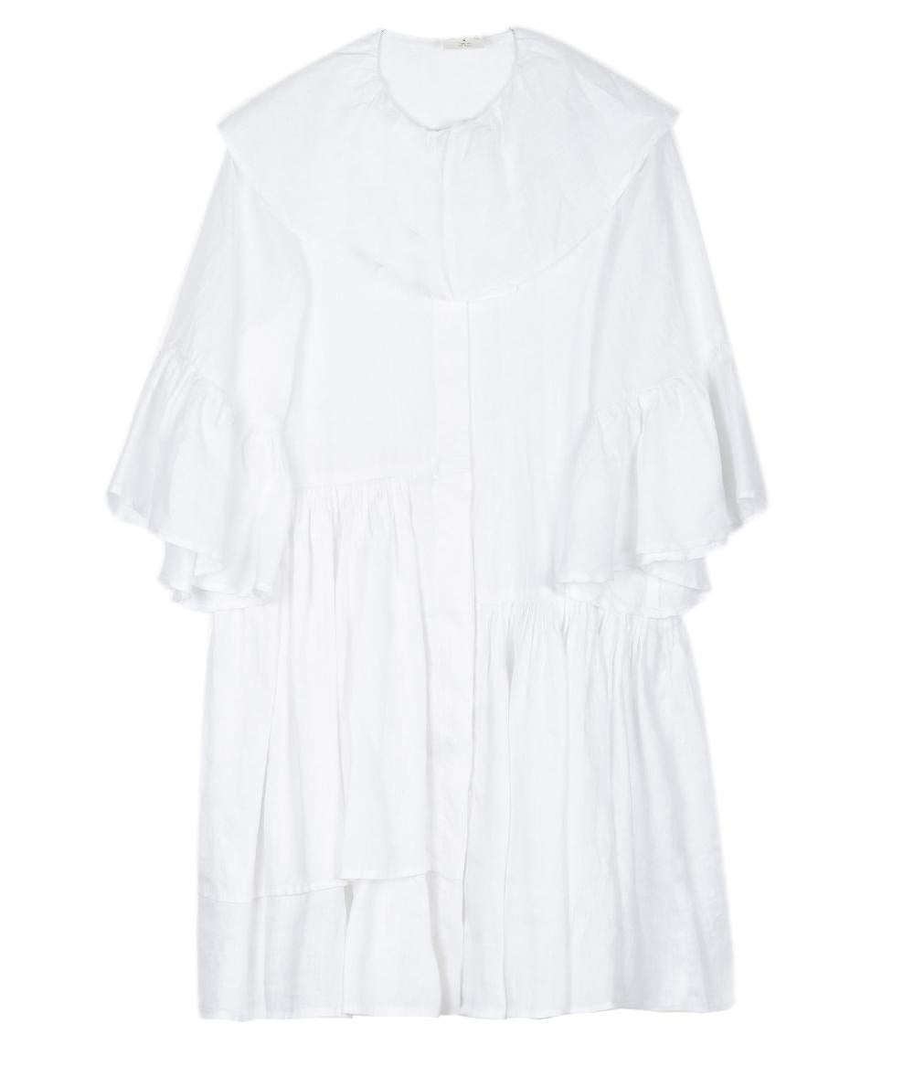 Vestito donna con volant in lino bianco