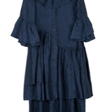 Vestito donna con volant in lino blu