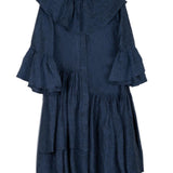 Vestito donna con volant in lino blu