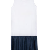Vestito donna con volant in lino blu