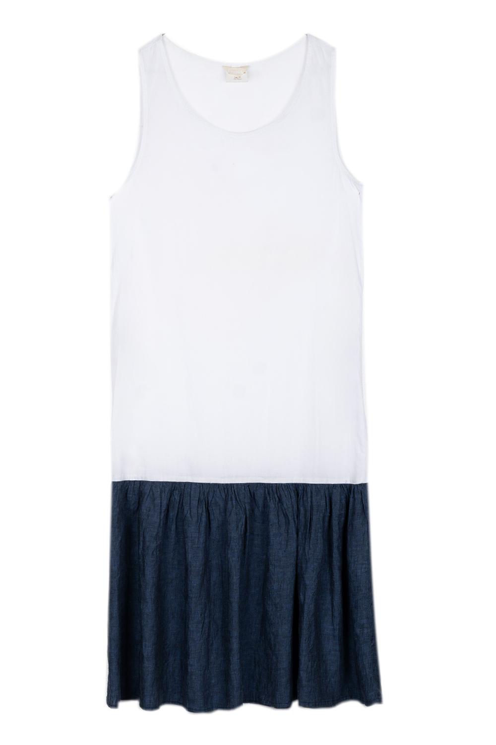 Vestito donna con volant in lino blu
