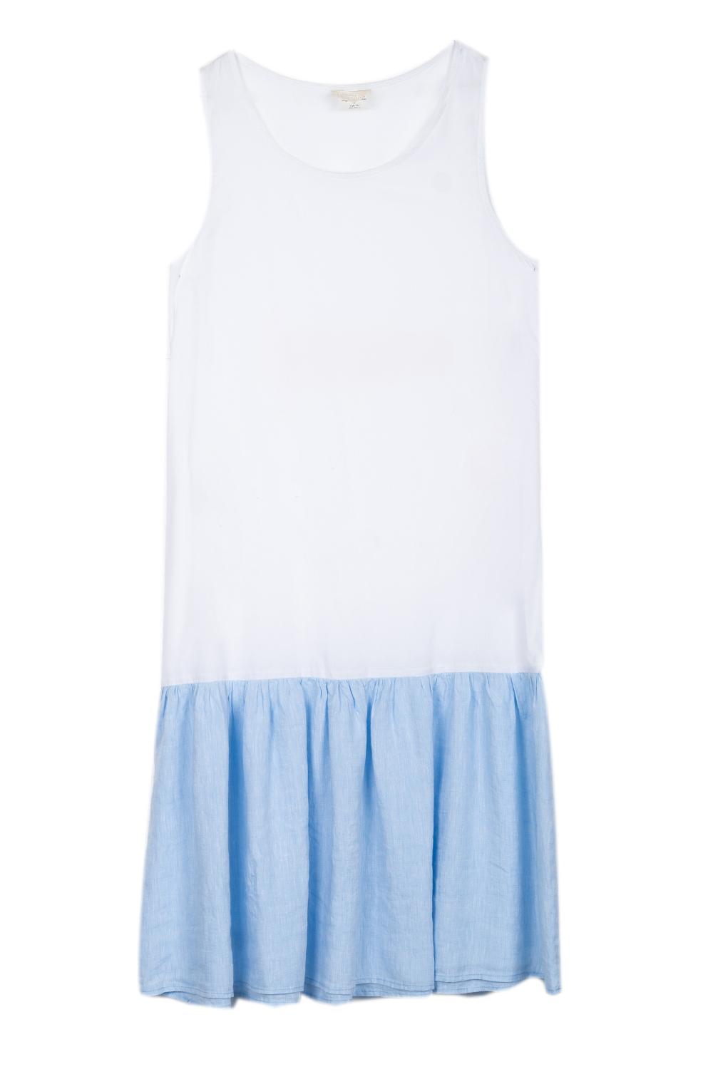 Vestito donna con volant in lino celeste