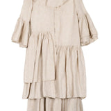 Vestito donna con volant in lino sabbia