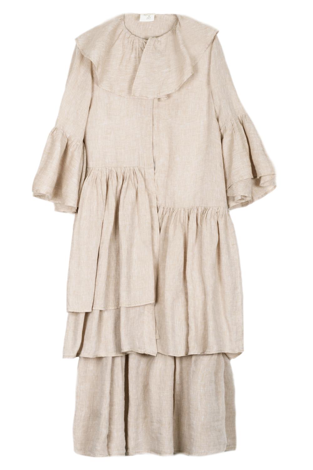 Vestito donna con volant in lino sabbia