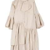Vestito donna con volant in lino sabbia