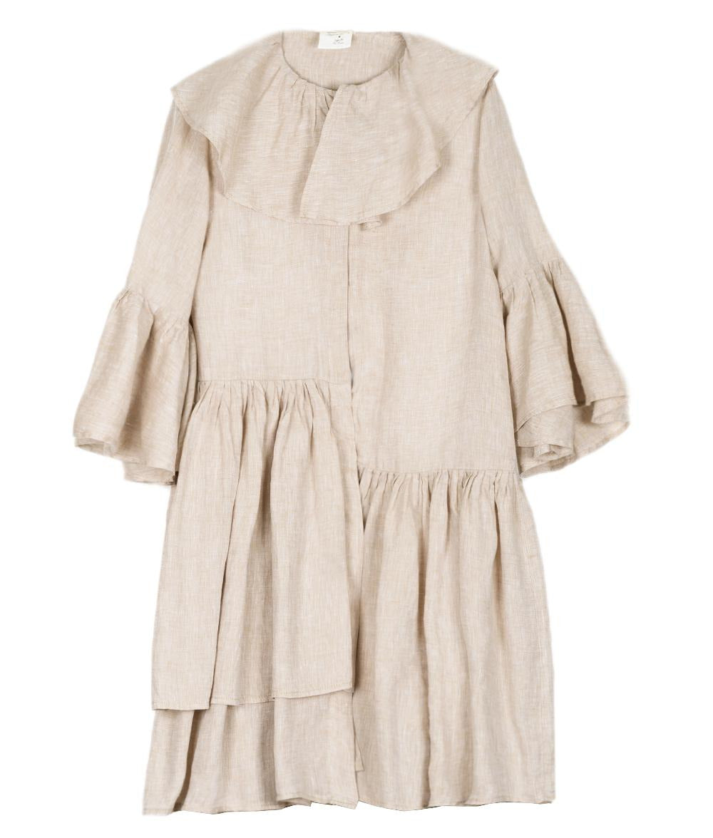 Vestito donna con volant in lino sabbia