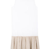 Vestito donna con volant in lino sabbia