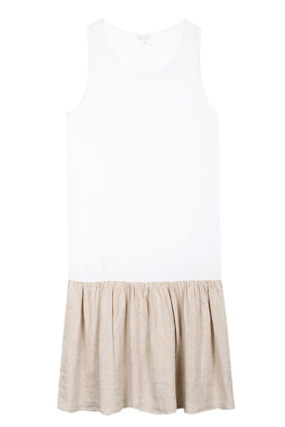 Vestito donna con volant in lino sabbia