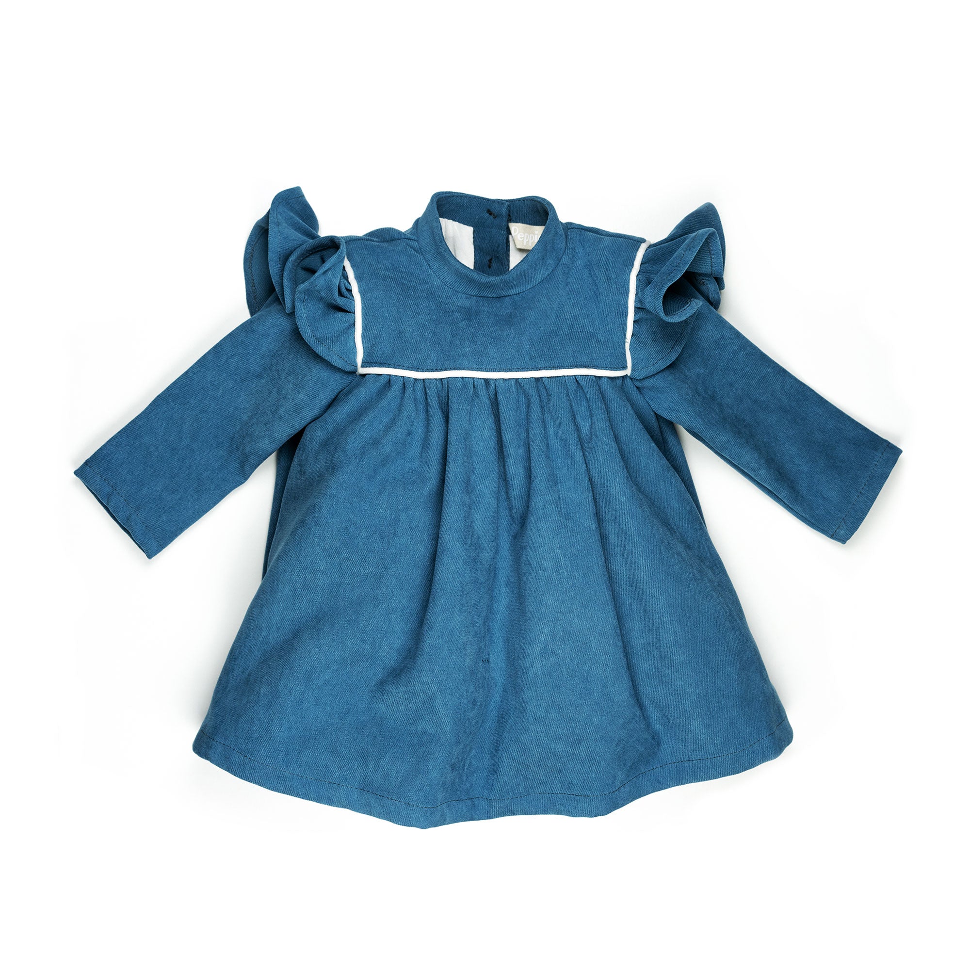 Vestito manica lunga in velluto bluette