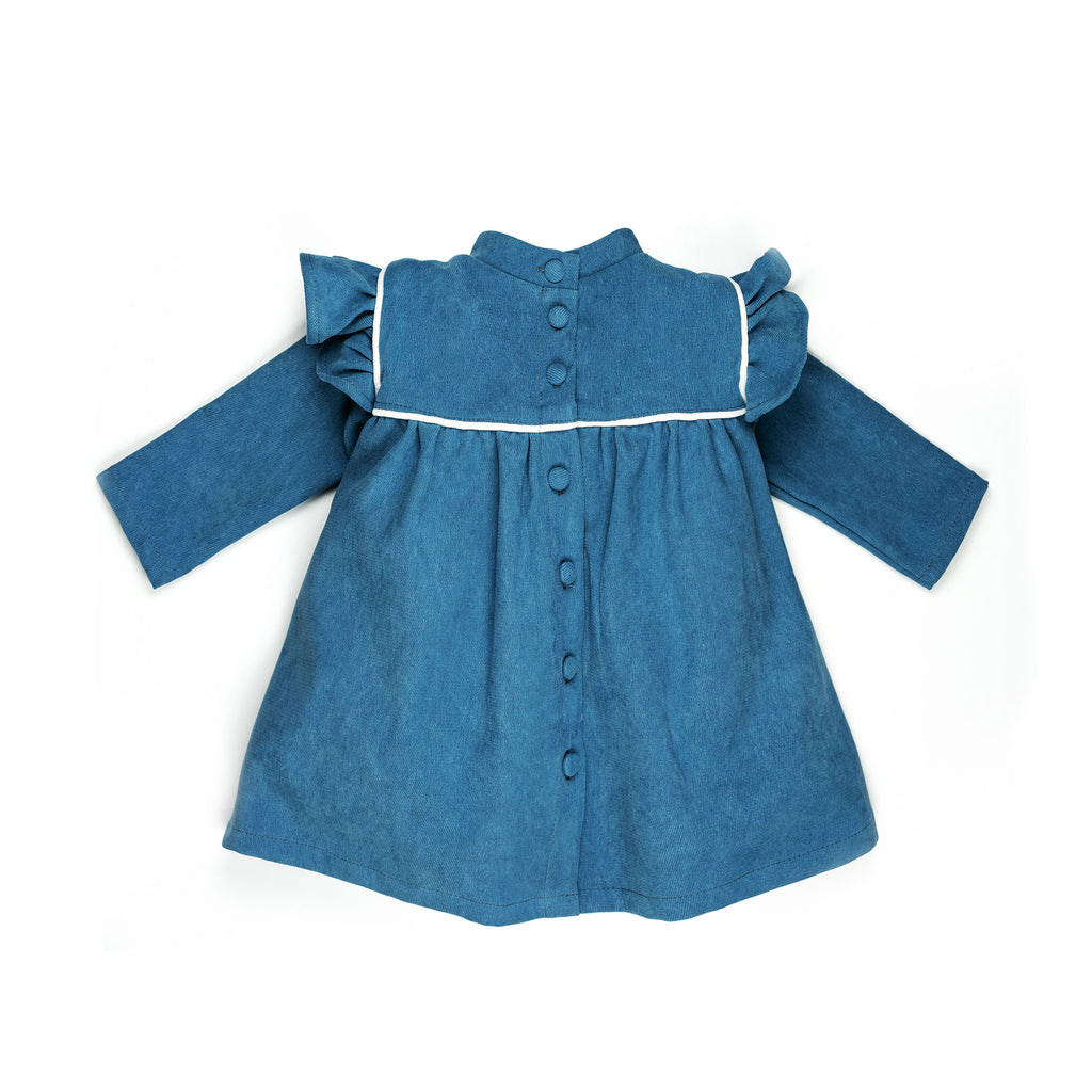 Vestito manica lunga in velluto bluette