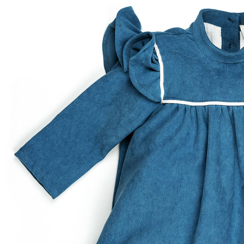 Vestito manica lunga in velluto bluette