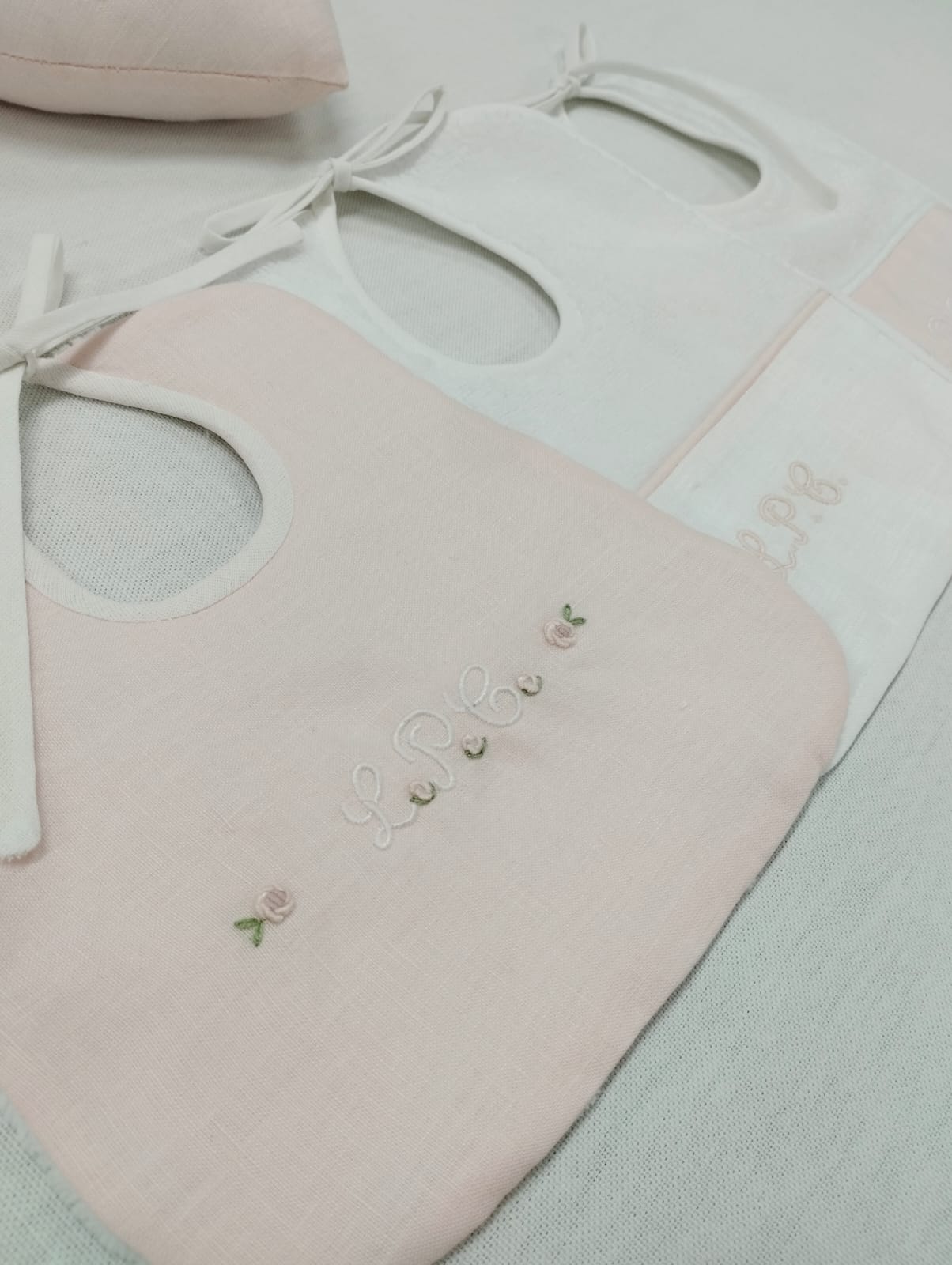 Set tre bavette quadrate rosa