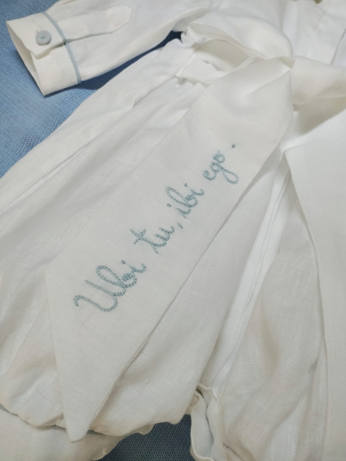 Pagliaccetto Battesimale con punto smock in lino
